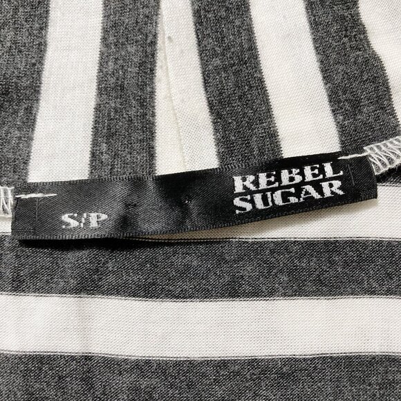 REBEL SUGAR Grey creamy white horizontal striped open front cardigan ~ SMALL MED - Picture 2 of 14